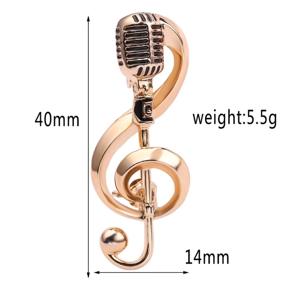 Microphone musical note enamel brooch pin - Picture 2 of 2